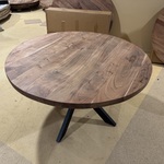 Eettafel, rond acaciahout, zwart metalen spinpoot